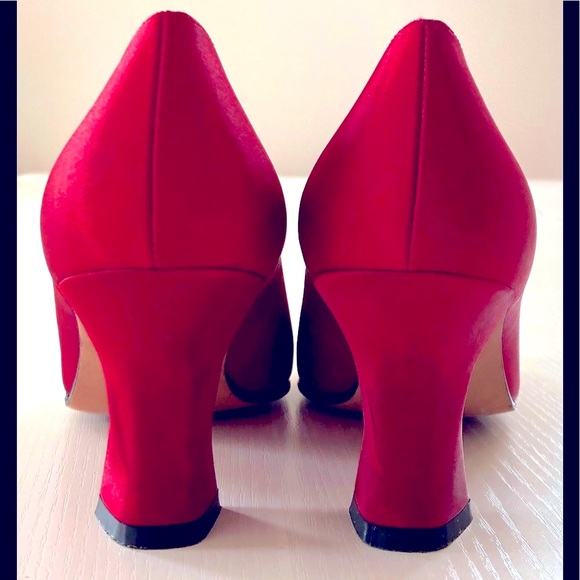 Red Satin pump bow detail 3 inch heel leather sole size 7.5 - Picture 7 of 16